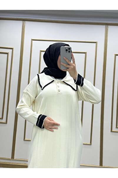 NİLNUR MODA Button Collar Knitted Women's Dress
