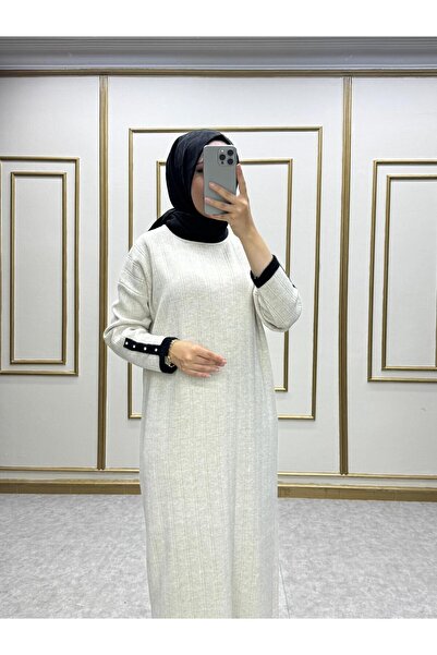 NİLNUR MODA TAŞ DETAY TRİKO UZUN ELBİSE