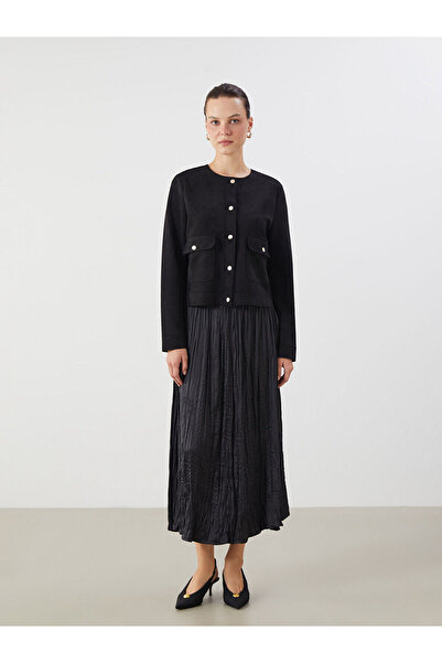 LC Waikiki Черно дамско яке с велосипедна яка от велур