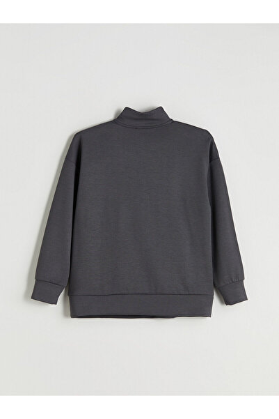 LC Waikiki Anthracite Plus Size Stand Collar Women's Sweatshirt