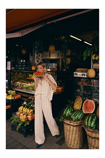 LC Waikiki Striped Linen Blend Trousers - Beige