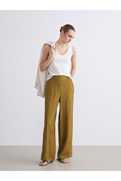 LC Waikiki Green Elastic Waist Embroidered Women's Trousers