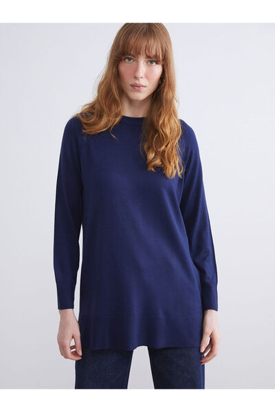 LC Waikiki Pulover de damă, albastru bleumarin, cu guler rotund