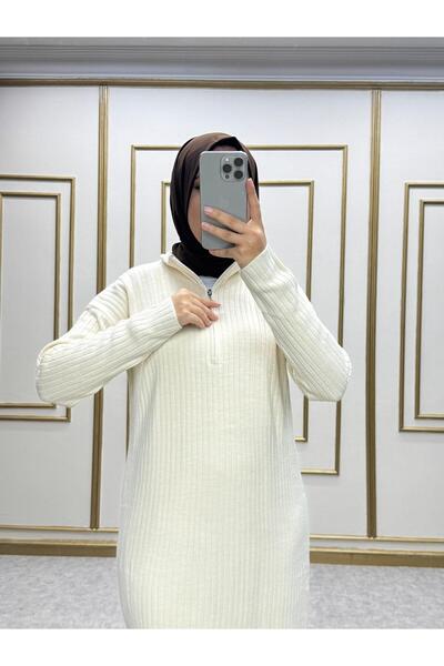 NİLNUR MODA FERMUARLI TRİKO UZUN ELBİSE