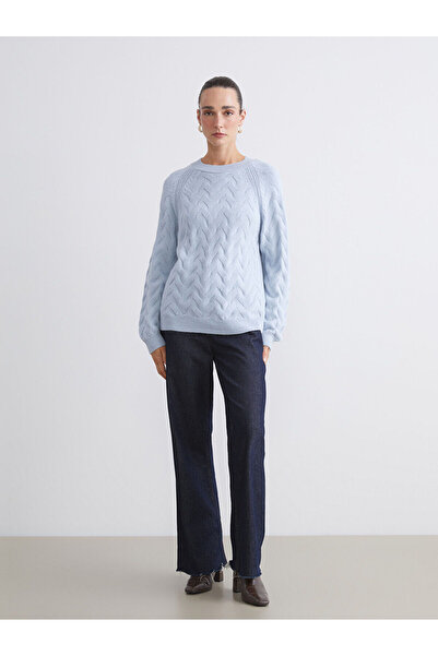 LC Waikiki Pulover de tricotat pentru femei cu decolteu albastru cu model