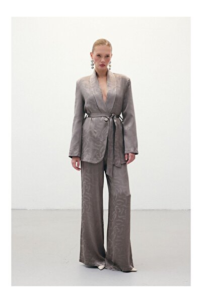 LC Waikiki Beige Jacquard Satin Trousers - Mink