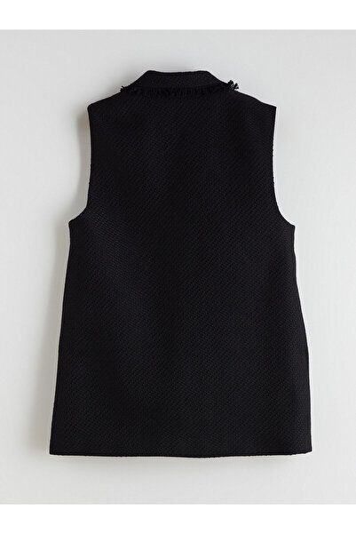 LC Waikiki Черна риза с яка Дамска туид жилетка