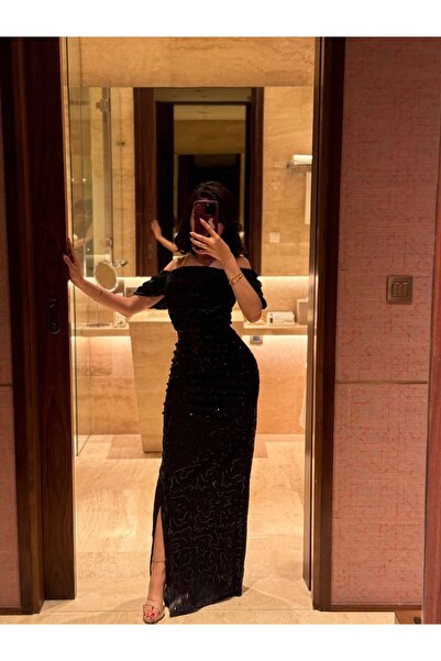 Generic Elegant black dress with shiny stretch fabric