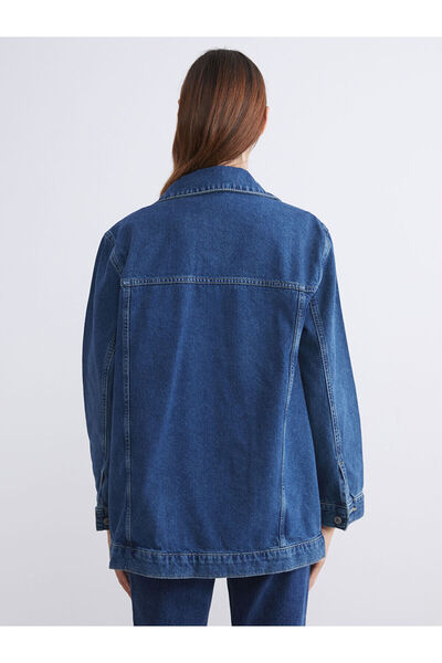 LC Waikiki Mavi Gömlek Yaka Oversize Kadın Jean Ceket