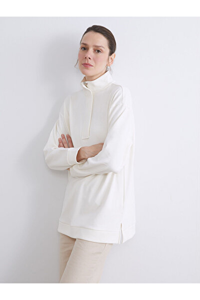 LC Waikiki Ecru Stand Collar Women's Sweatshirt Tunic