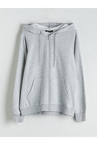 LC Waikiki Gray Hooded Women's Zippered Sweatshirt