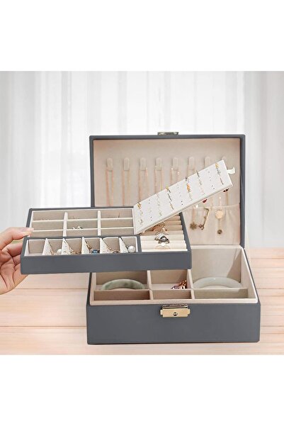 Generic PU Leather 2-Layer Jewelry Box w/ Lock: 74 Earring/Ring/Necklace Storage, Gift for Women