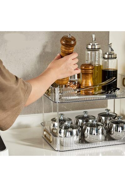 Generic 2-Tier Transparent Plastic Countertop Organizer Large Vanity Tray for Makeup & Skin Care Products