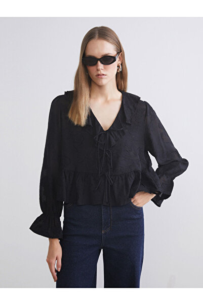 LC Waikiki New Season V-Neck Patterned Ruffled Blouse