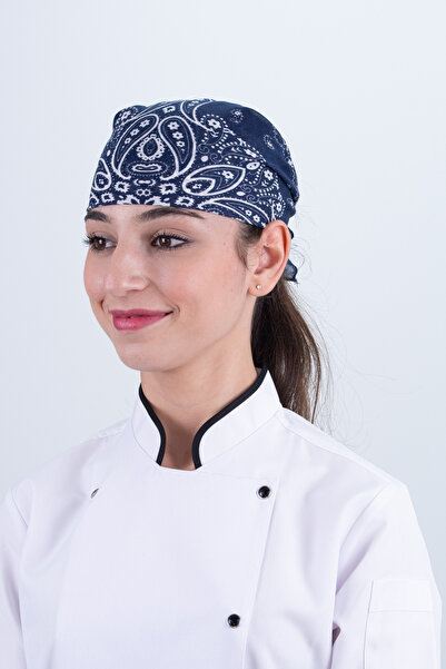 Das Uniform Chef Bone Kep Aşçı Şef Şapkası Şal Desen Bandana