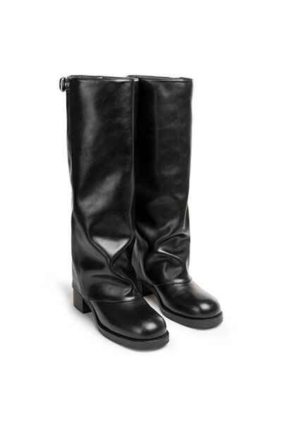 Twist Metal Buckle Leather Look Boots