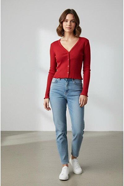 Hukateks قميص قصير أحمر بأكمام طويلة وأزرار أمامية