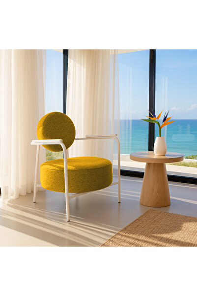 Azra Mobilya Venüs Modern Berjer | Soft Kumaş | Beyaz Metal Ayaklı Koltuk | Ev & Ofis | SARI