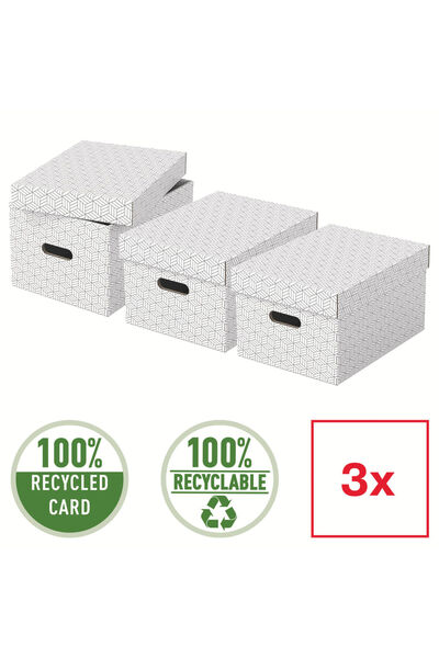 Esselte Set of 3 cardboard filing boxes 360 x 260 x 200 mm white Home Recycled
