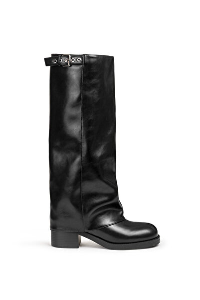 Twist Metal Buckle Leather Look Boots