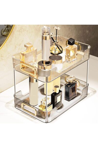 Generic 2-Tier Transparent Plastic Countertop Organizer Large Vanity Tray for Makeup & Skin Care Products