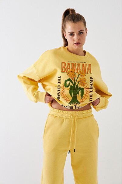 The Champ Clothing Γυναικείο φούτερ Oversize με στάμπα μπανάνας Tropical Yellow – Crew Neck, 3 Thread Fleece