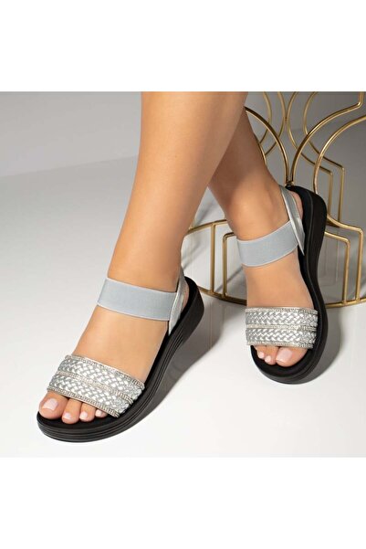 Modlet.ro Women's silver sandals with metallic details MOD13391