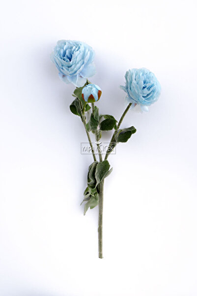 Yapay Çiçek Deposu Yapay Çiçek 3lü Şakayık Ranunculus Dalı 50 cm Açık Mavi
