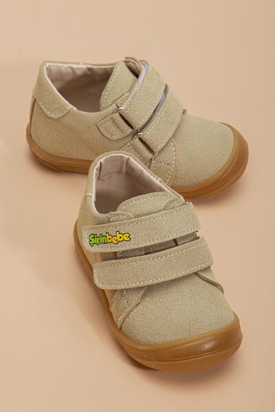 Dilimler Ayakkabı Şirinbebe Orthopedic Men's İlkadım Baby Shoes Beige Double Velcro
