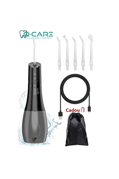 Q-Care Irigator / Dus Bucal Q-Care, portabil, presiune reglabila 30-130PSI, 6 capete, 5 programe, rezervor