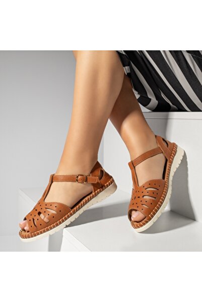 Modlet.ro Γυναικεία καφέ επίπεδα σανδάλια MOD13673