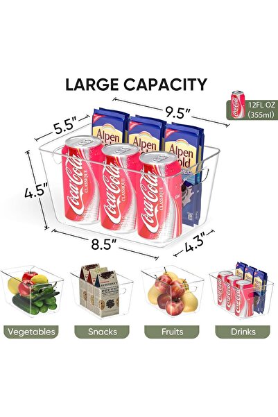 Eworld Clear Plastic Storage Bins – BPA-Free Stackable Pantry & Fridge Organizers with Handles,6Pcs