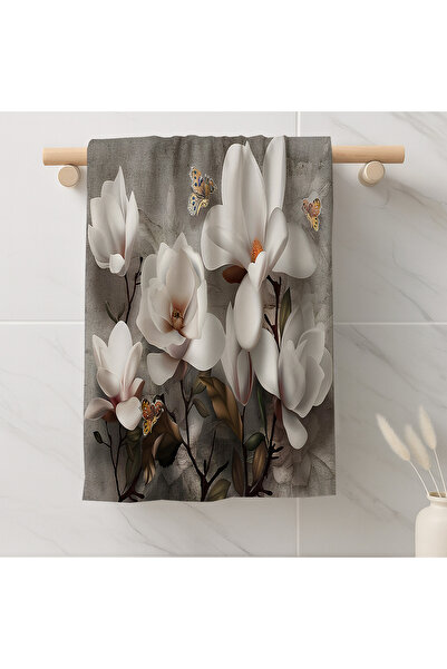 Else Dekor White Floral Pattern Decorative Washable Cotton Bathroom Kitchen Oven Hand Towel