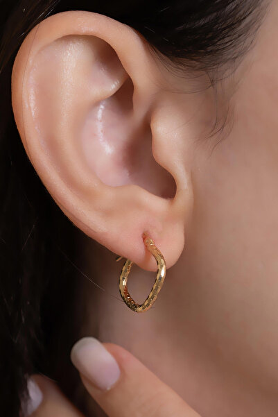 AMES GOLD KUYUMCULUK 14 Ayar Altın Işıltılı İtalyan Kare Tekli Küpe