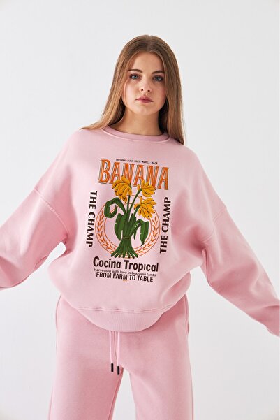 The Champ Clothing سترة نسائية كبيرة الحجم مطبوعة بنقشة الموز الاستوائية بالل...