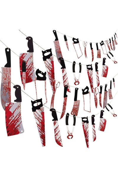 Wulcea Set of 4 banners with Halloween decorations, foil/plastic, red/silver