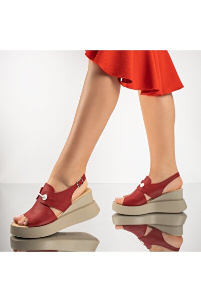 BMoD Sandale cu platformă din piele vișinie pentru femei MOD08901