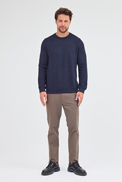 İmza Σκούρο μπλε ναυτικό μακρυμάνικο φούτερ με λαιμόκοψη από απλό βαμβακερό Comfort Fit 1013255150