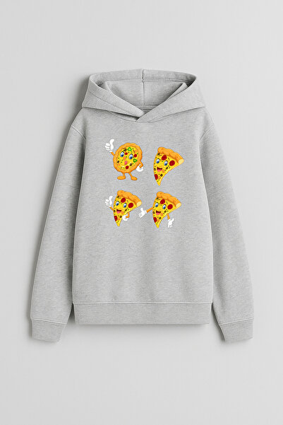 MODA هوديي رمادي اللون للأولاد والبنات مطبوع عليه شرائح البيتزا