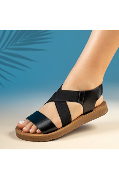 BMoD Sandale negre de damă cu inserție din material elastic MOD13578