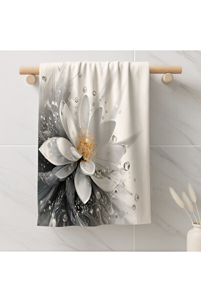 Else Dekor White Floral Pattern Decorative Washable Cotton Bathroom Kitchen Oven Hand Towel