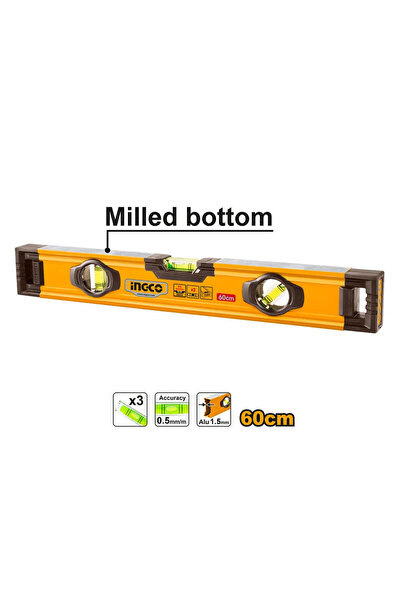 Ingco SPIRIT LEVEL HSL08060 - Accurate and Durable 60cm Spirit Level, Perfect for Measuring and Leve