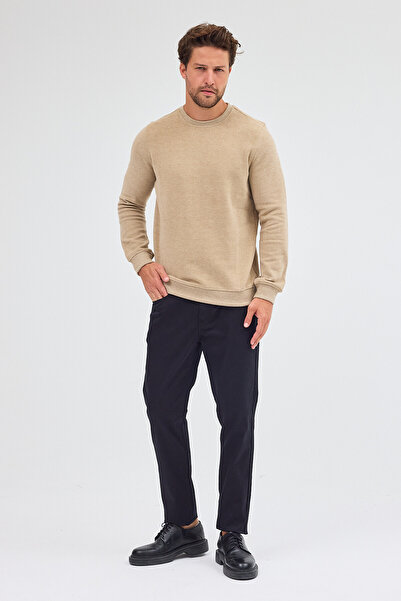 İmza Σκούρο μπεζ μακρυμάνικο φούτερ με λαιμόκοψη από απλό βαμβάκι Comfort Fit 1013255150