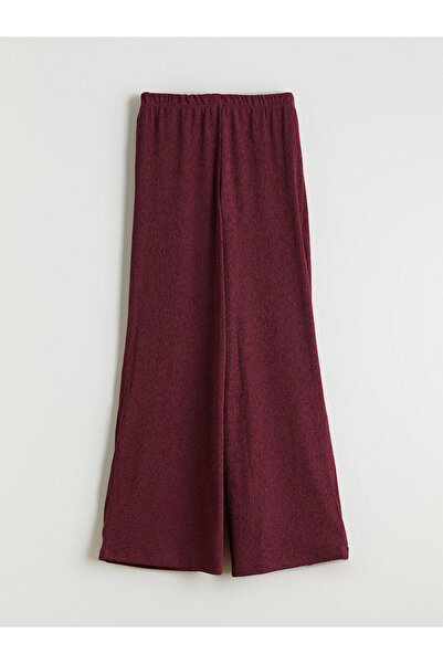 LC Waikiki Burgundy Women's Textured Trousers with Elastic Waist