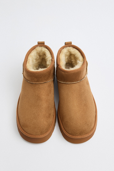 LUTVELIZADE Bot 2519 - İçi Kürklü Kalın Tabanlı Taba Süet Kadın Bot