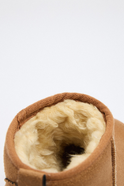 LUTVELIZADE Bot 2519 - İçi Kürklü Kalın Tabanlı Taba Süet Kadın Bot