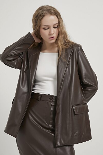 Arma Life Дамско ежедневно сако от изкуствена кожа в цвят кафе