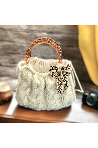 By G Tasarım Cream Color Wool Thread Knitted Mini Bag