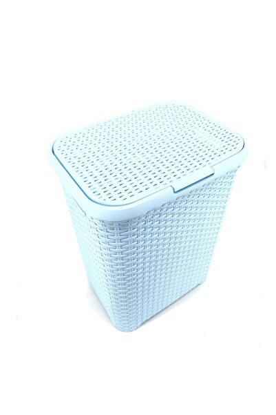 Saban Açık Mavi Hasır Desenli Plastik Çamaşır Sepeti