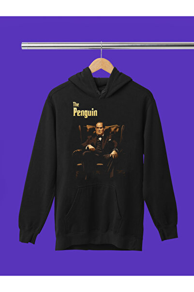 MAGORS Hanorac cu glugă din bumbac cu mânecă lungă, cu imprimeu PINGUIN, cu 3...